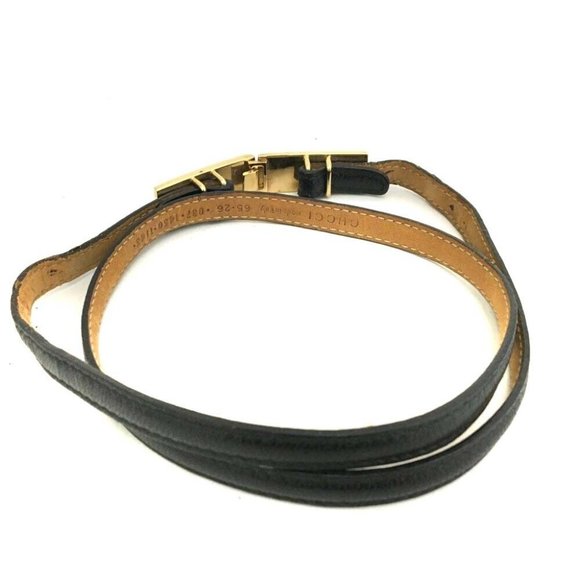 Gucci Black Leather Skinny Belt with Gold Clasp - Picture 4 of 6